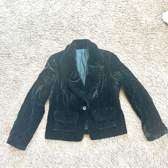The Unbranded Brand Jackets & Blazers - Black Velvet Victorian Blazer Ruffle Detail Trim Goth Size S Small